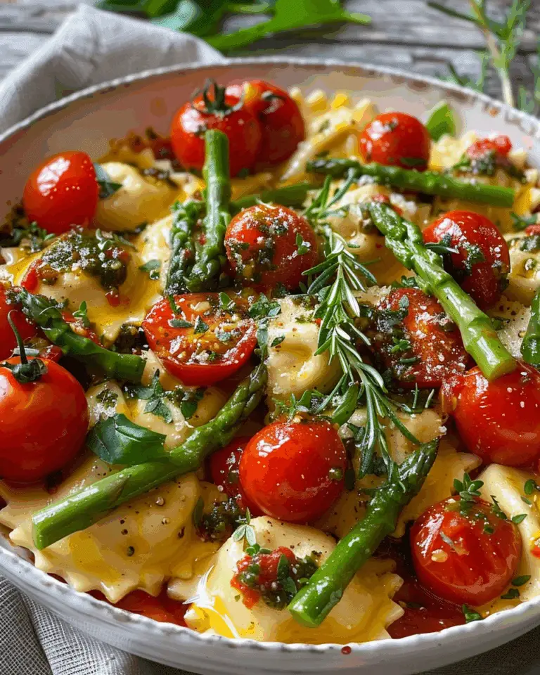 Ravioli with Tomatoes, Asparagus, Garlic, and Herbs