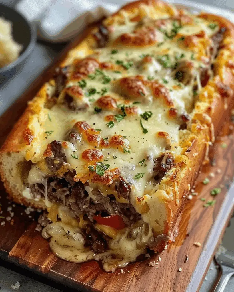 Cheesesteak-Stuffed Garlic Bread Loaf