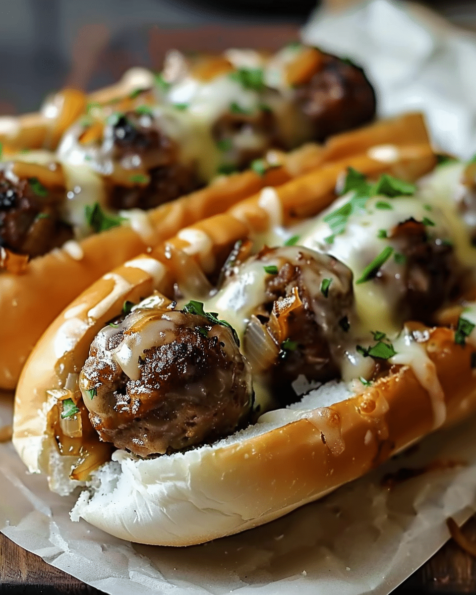 Cheesy French Onion Meatball Subs