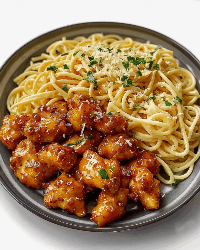Honey Pepper Chicken with Creamy Garlic Butter Pasta