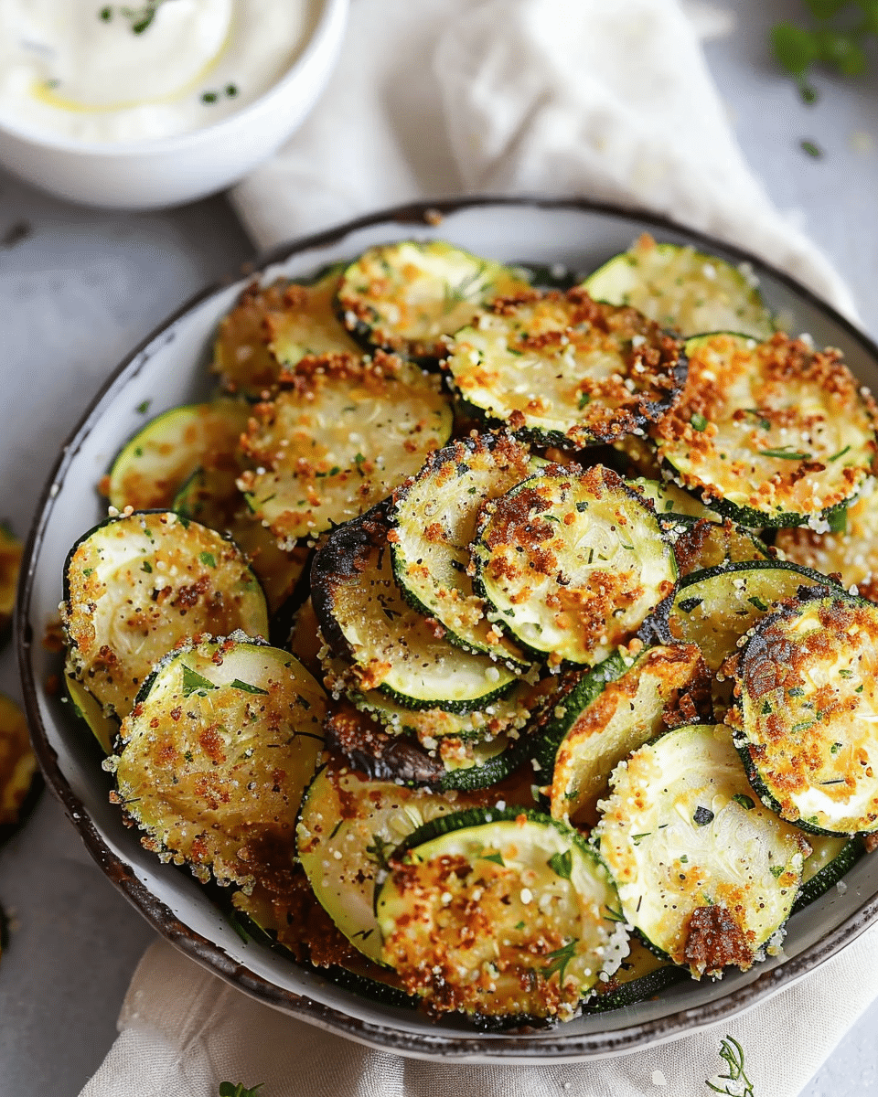 Crispy Baked Zucchini Chips with Greek Yogurt Ranch