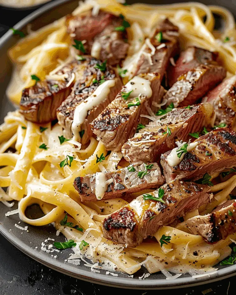 Steak and Creamy Garlic Parmesan Pasta