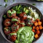 Barbecue Meatball Bowls with Avocado Goddess Sauce