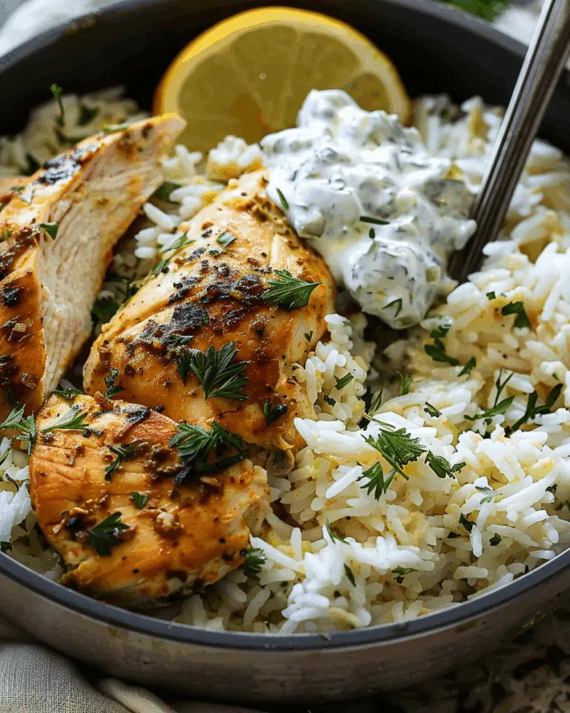 Dump-and-Bake Chicken Tzatziki Rice