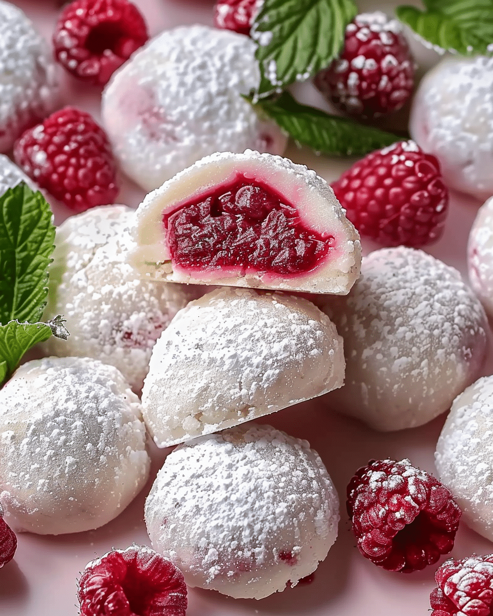 Raspberry Filled Almond Snowball Cookies