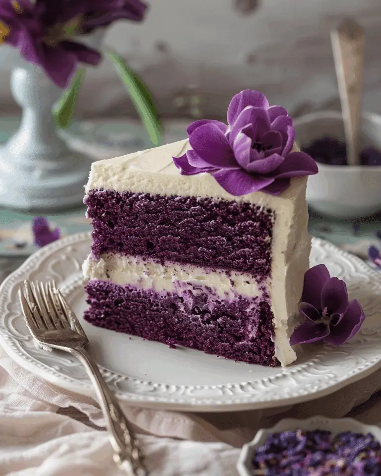 Royal Purple Velvet Cake with Creamy Vanilla Frosting