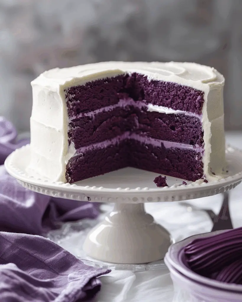 Royal Purple Velvet Cake with Creamy Vanilla Frosting