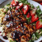 Grilled Chicken with Strawberry Balsamic Glaze & Ricotta Salata Orzo Salad