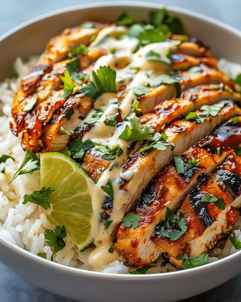 Easy Chicken Rice Bowls with Creamy Garlic Sauce