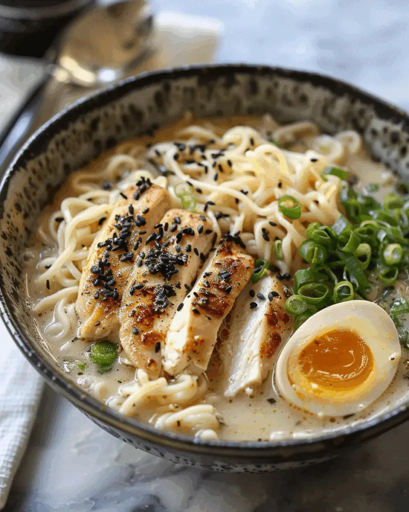 Fiery Chicken Ramen with Creamy Garlic Sauce