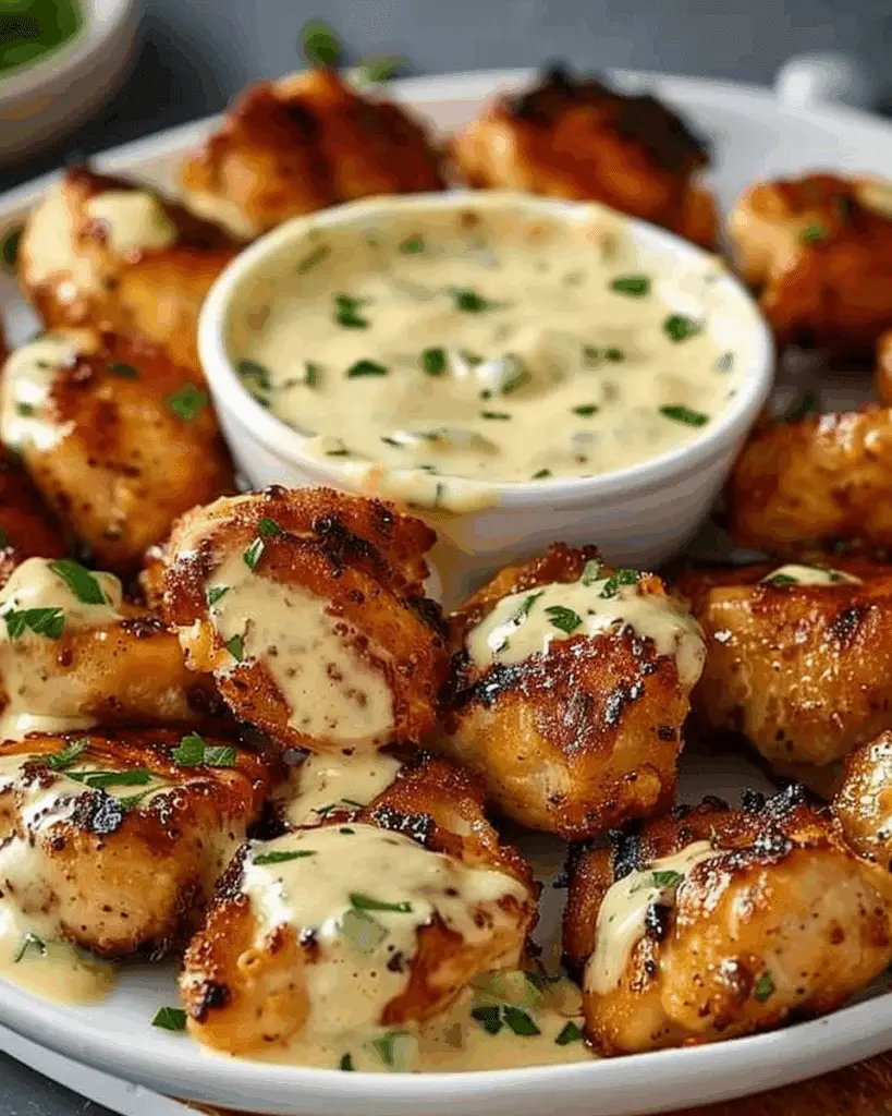 Grilled Chicken Bites with Creamy Garlic Sauce
