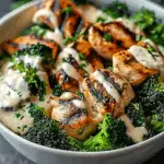 Grilled Chicken & Broccoli Bowls with Creamy Garlic Sauce