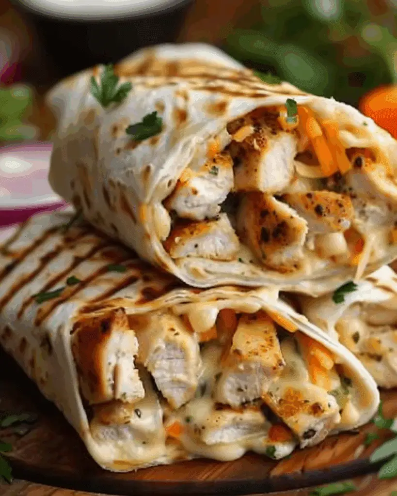 Easy Cheesy Garlic Chicken Wraps