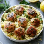Greek Chicken Meatballs with Lemon Orzo