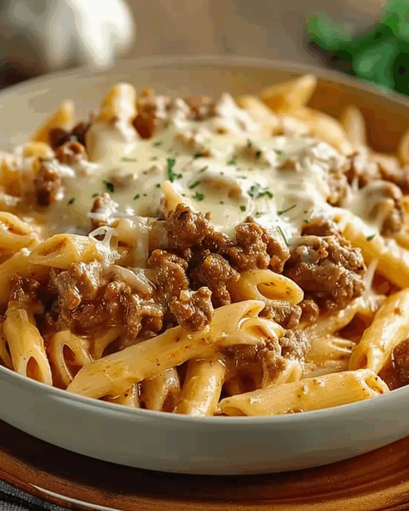Cheesy Penne with Ground Beef