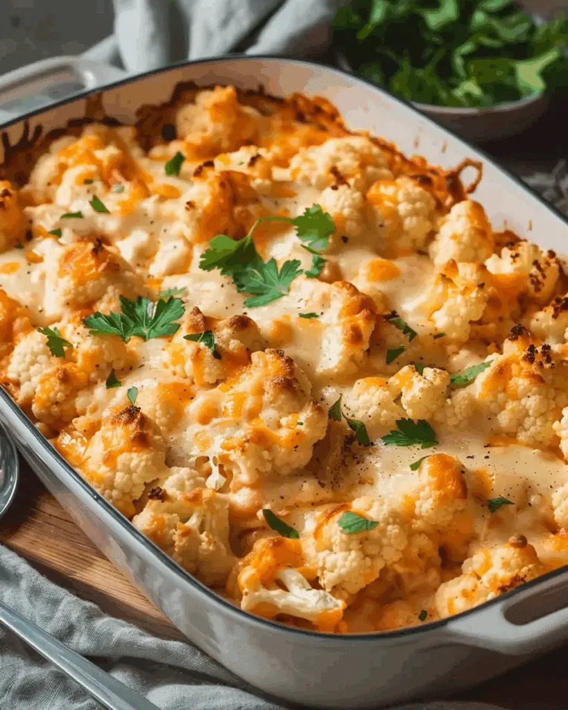 Creamy Buffalo Chicken Cauliflower Casserole