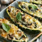 Spinach, Mushroom, and Ricotta Stuffed Zucchini Boats