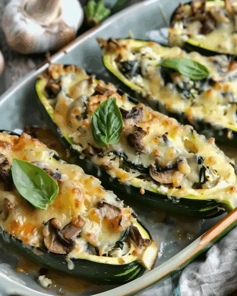 Spinach, Mushroom, and Ricotta Stuffed Zucchini Boats