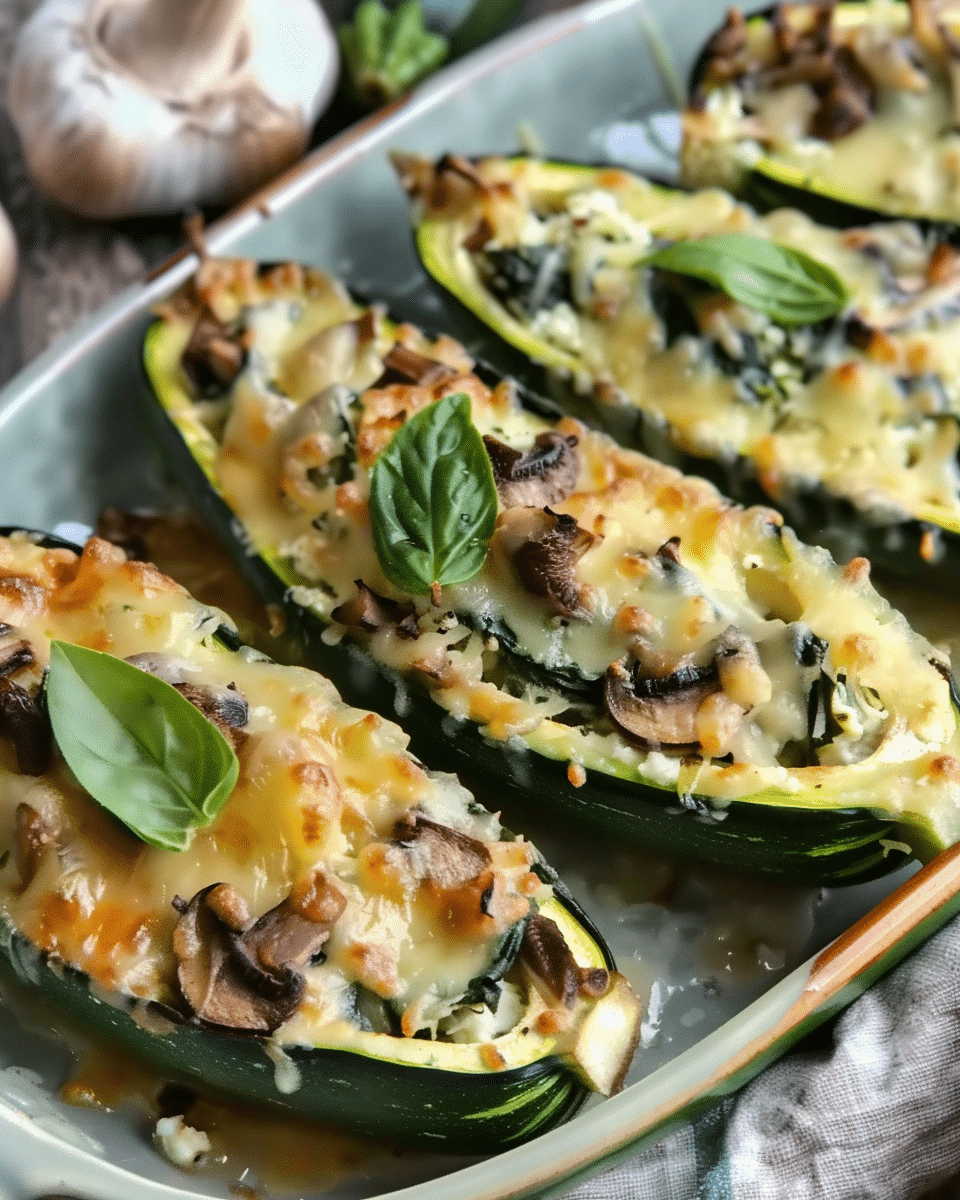 Spinach, Mushroom, and Ricotta Stuffed Zucchini Boats