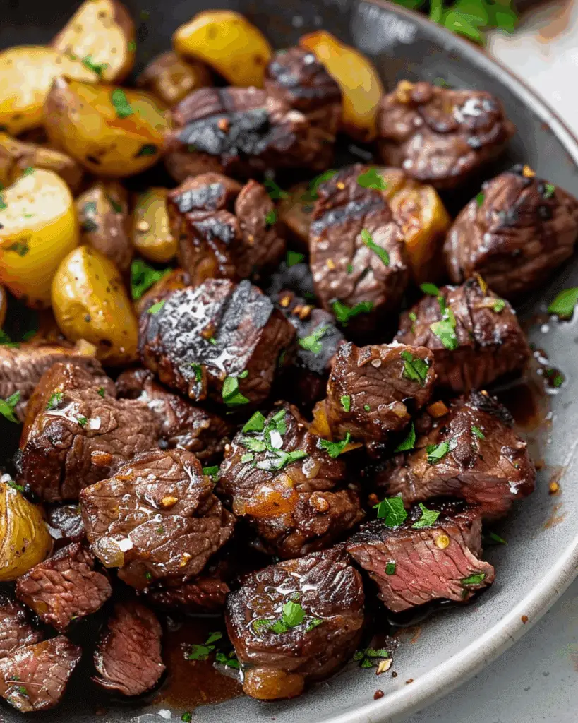 Garlic Butter Steak Bites and Potatoes
