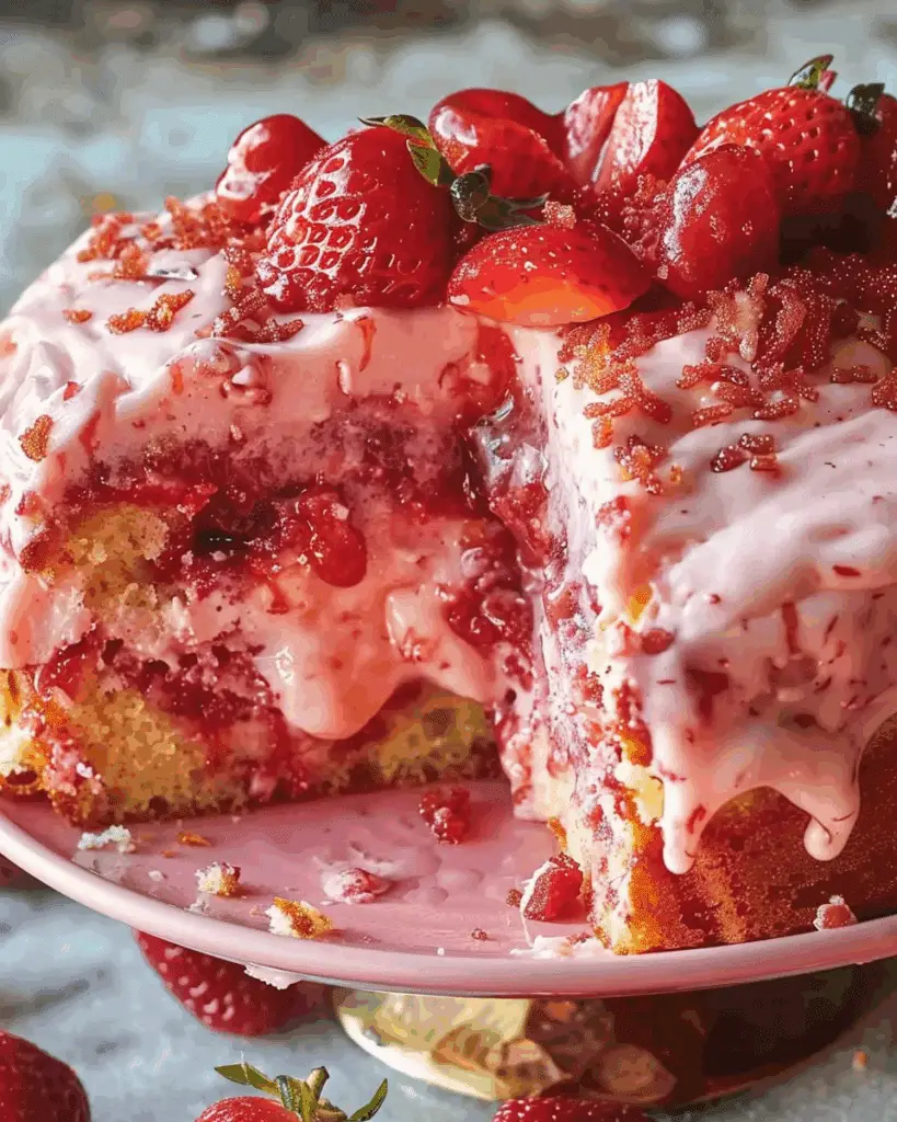 Strawberry Honeybun Cake with Strawberry Cream Icing