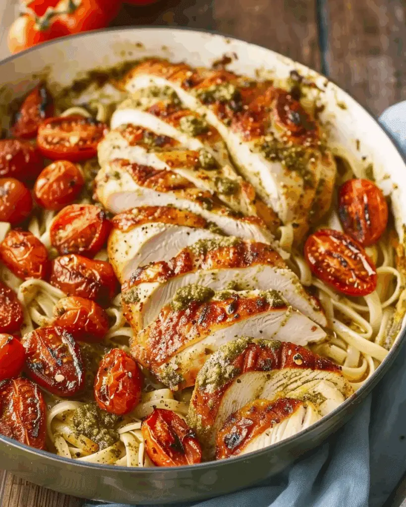 Creamy Pesto Chicken with Roasted Tomatoes