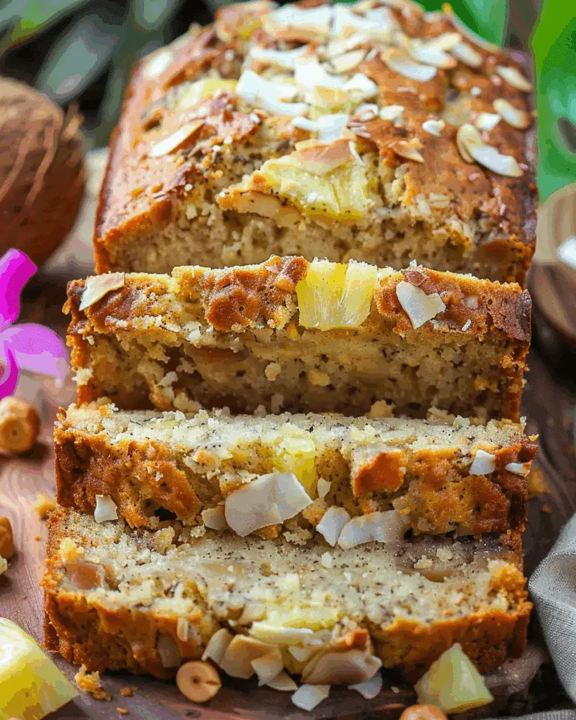 Hawaiian Banana Bread with Pineapple, Coconut & Macadamia Nuts