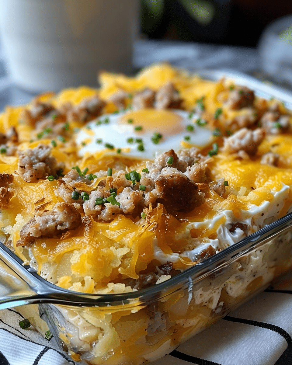 Sausage, Egg, and Cream Cheese Hashbrown Casserole