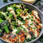 Grilled Chicken & Broccoli Bowls with Creamy Garlic Sauce