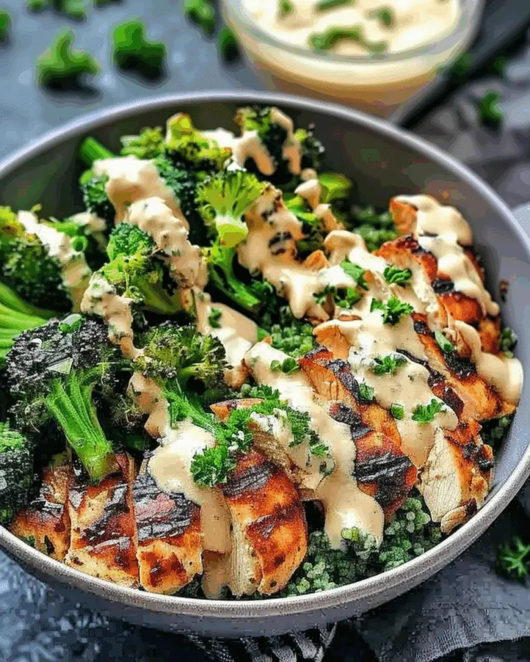 Grilled Chicken & Broccoli Bowls with Creamy Garlic Sauce