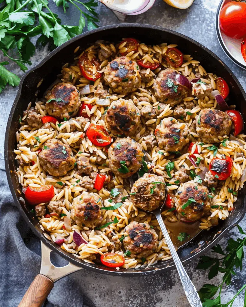 Greek Meatballs and Orzo Skillet
