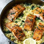 One Skillet Salmon with Lemon Orzo