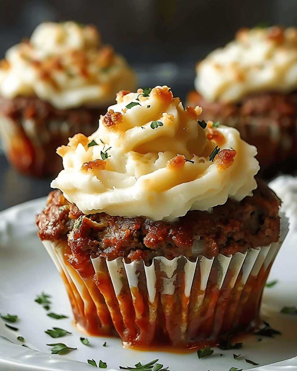 Meatloaf Cupcakes with Whipped Potato Topping