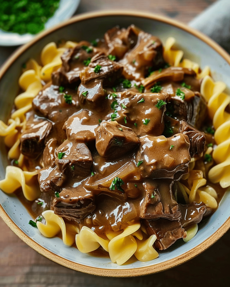 Crockpot Beef Tips and Noodles