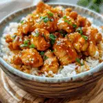 Honey Garlic Chicken Bites Over Creamy Rice