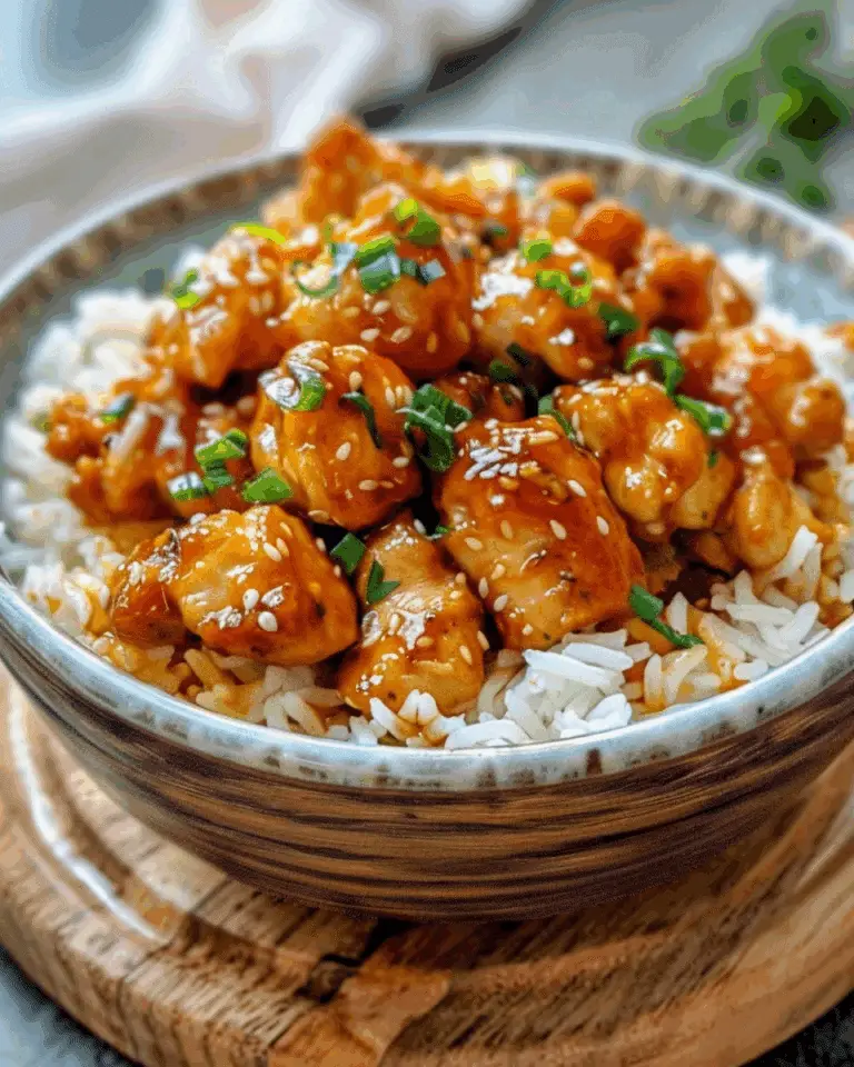 Honey Garlic Chicken Bites Over Creamy Rice
