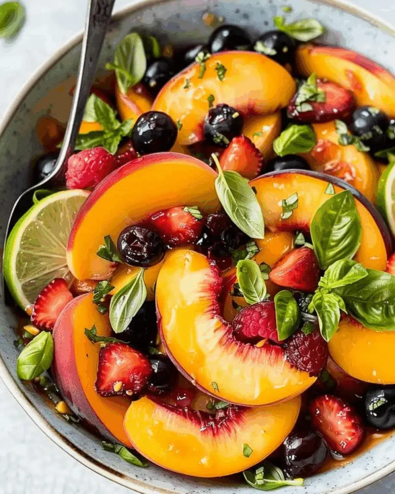 Honey Lime Basil Peach Fruit Salad