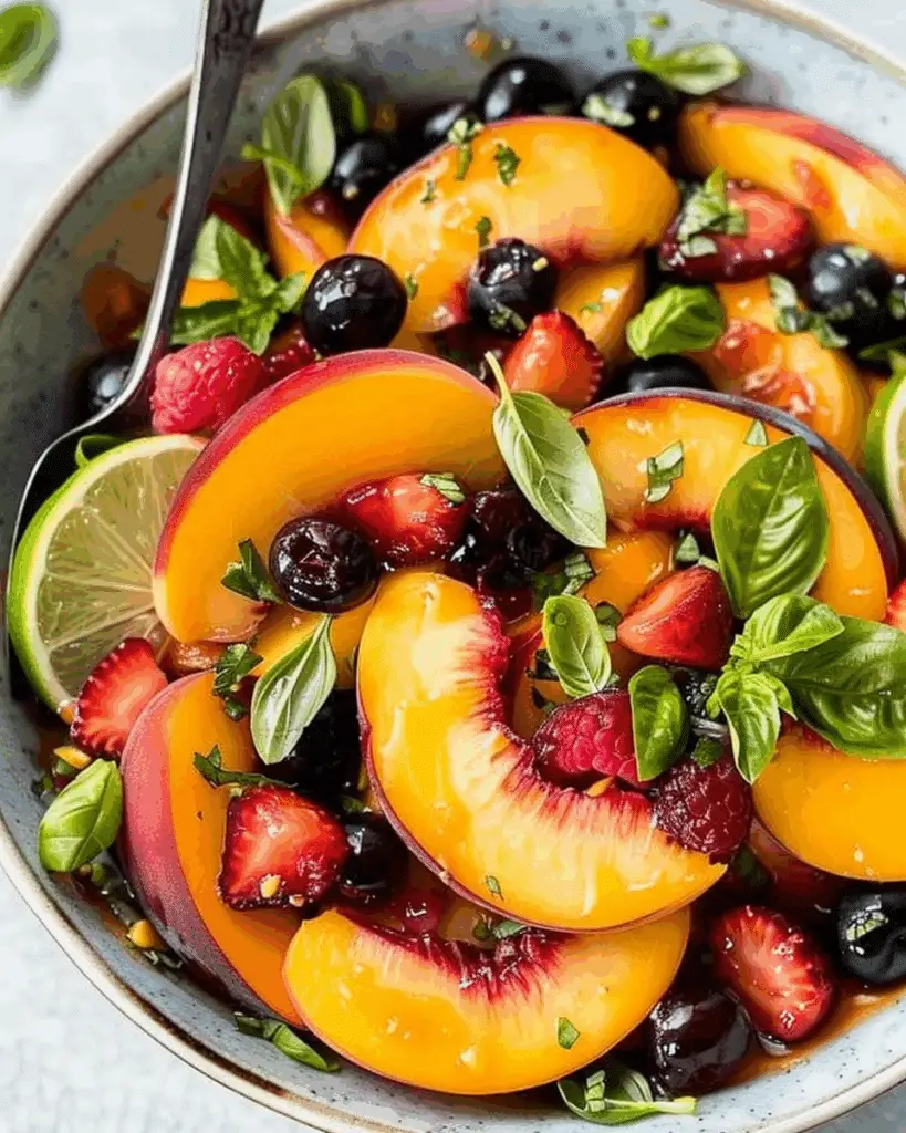 Honey Lime Basil Peach Fruit Salad
