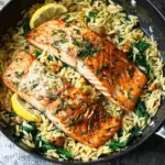 One Skillet Salmon with Lemon Orzo