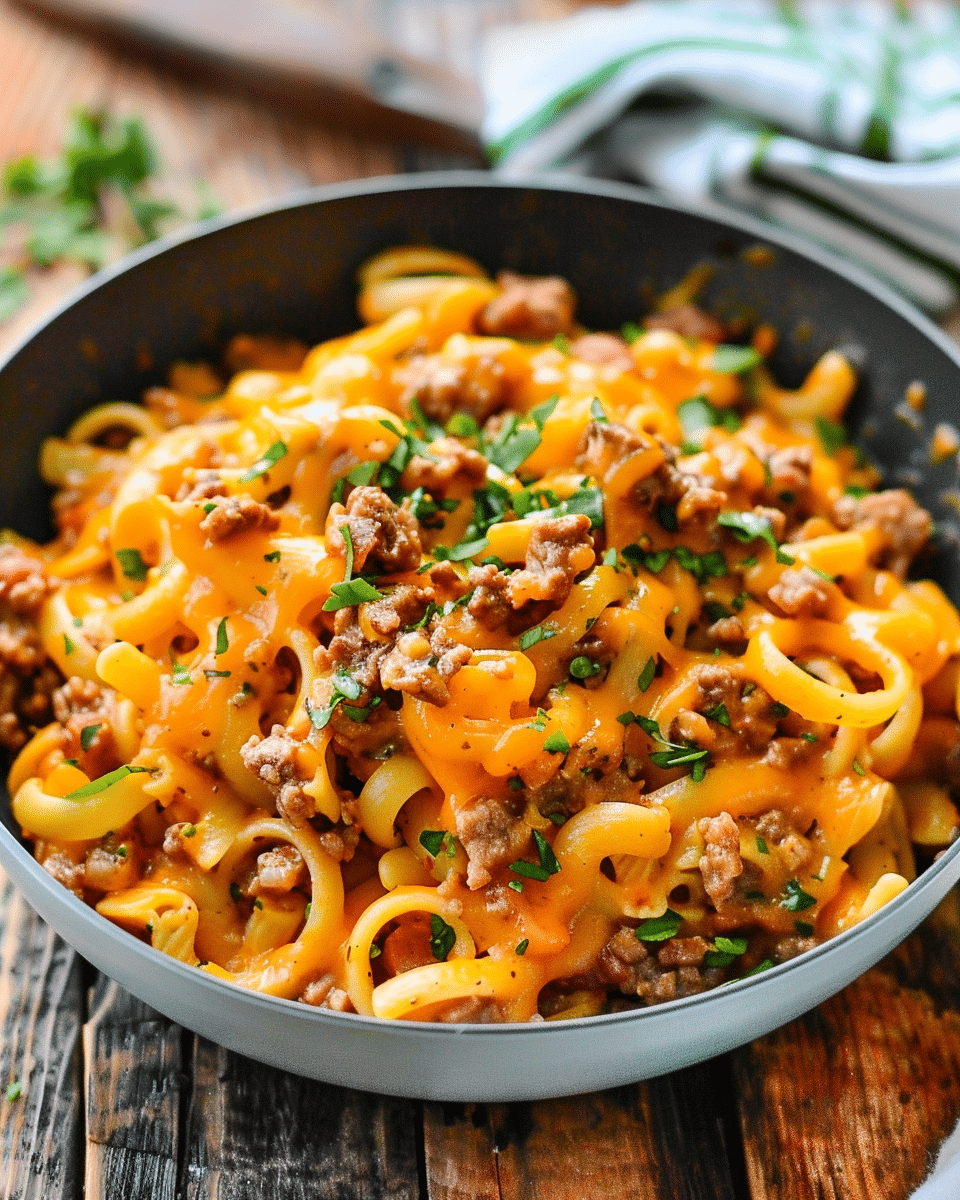 One Pot Cajun Beef and Cheddar Pasta