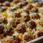 Honey Garlic Meatball Rice Bake