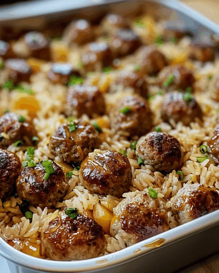 Honey Garlic Meatball Rice Bake