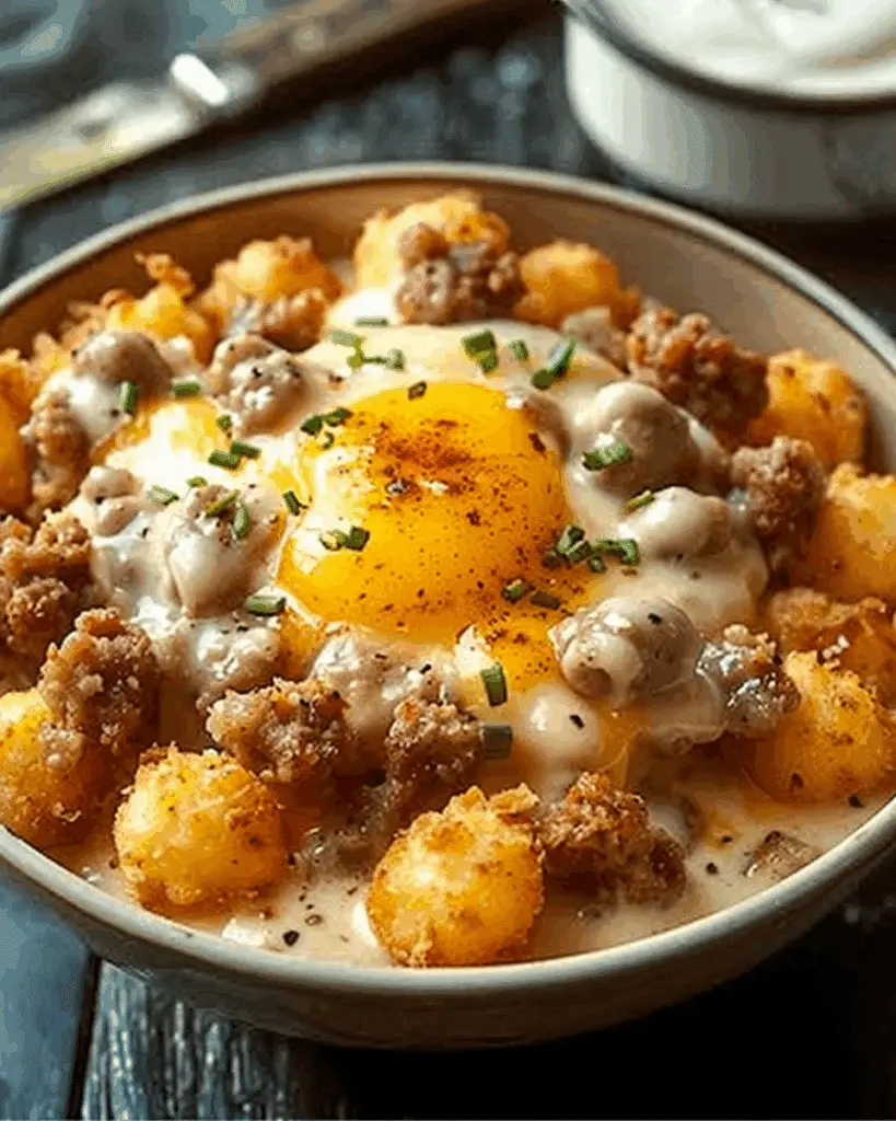 Tater Tot Breakfast Bowl with Sausage Gravy