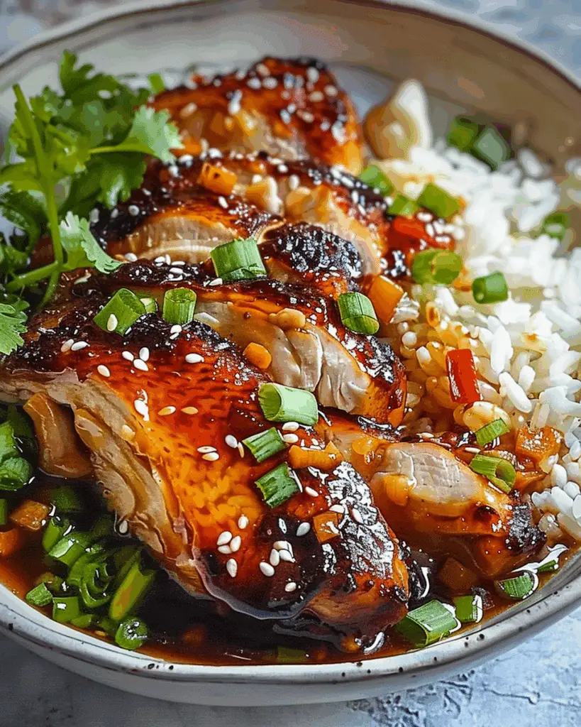 Caramelised Soy Chicken in Garlic Ginger Broth with Rice