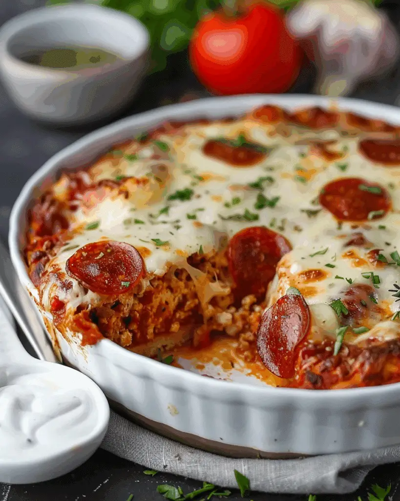 Cottage Cheese Pepperoni Pizza Bake