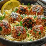 Greek Chicken Meatballs with Lemon Orzo