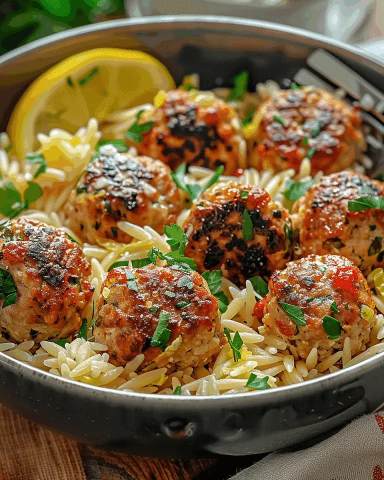 Greek Chicken Meatballs with Lemon Orzo