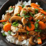 Garlic Chicken Stir-Fry with Mushrooms, Carrots & Rice