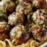 Garlic Butter Meatballs with Creamy Parmesan Linguine