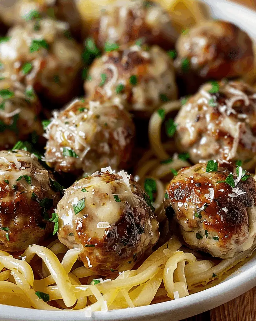 Garlic Butter Meatballs with Creamy Parmesan Linguine